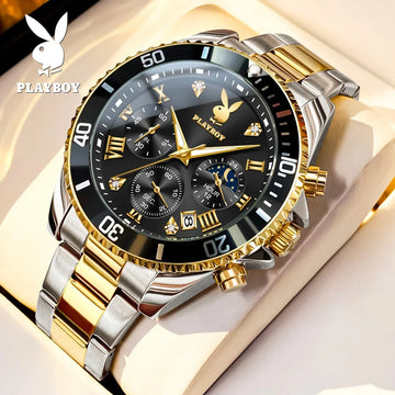 PLAYBOY Casual Business New Original Stainless Steel Multifunction Waterproof Luxury Quartz Men's Watches